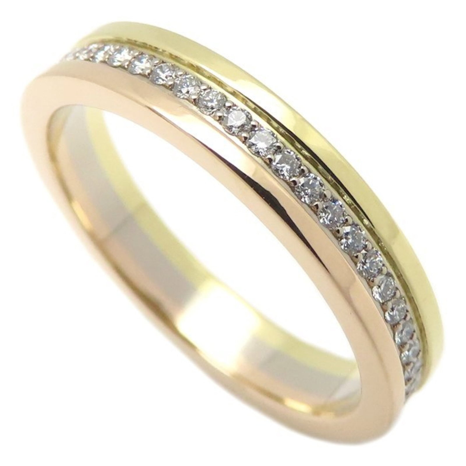 CARTIER Band Ring Pink Gold (18K) White Gold (18K) Yellow Gold (18K): CARTIER Band Ring Pink Gold (18K) White Gold (18K) Yellow Gold (18K) Pink gold, white gold, and yellow gold come together in this elegant Cartier band ring, featuring a diamond stone. The ring is