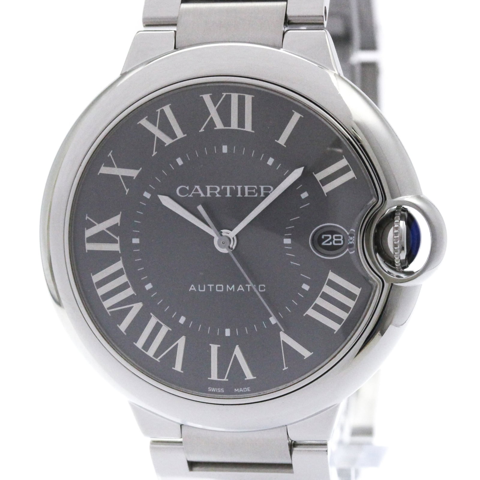 CARTIER Wristwatch Stainless Steel: CARTIER Wristwatch Stainless Steel Stainless steel case and band, the Cartier Ballon Bleu wristwatch boasts a sleek, modern design with a gray dial. This self-winding automatic watch features a 40mm