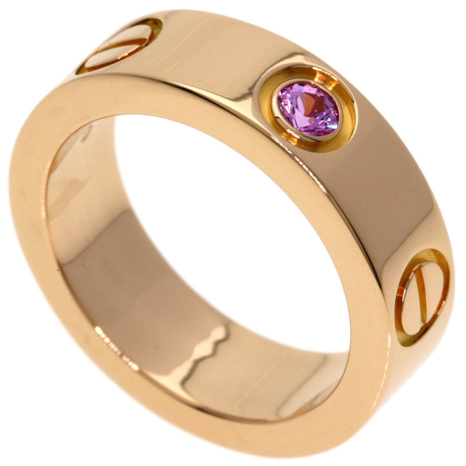 CARTIER Band Ring Pink Gold (18K): CARTIER Band Ring Pink Gold (18K) Pink gold (18K) Cartier band ring with a sapphire stone, available in US size 4. This gently used ring features minor signs of wear, including small scratches or ligh