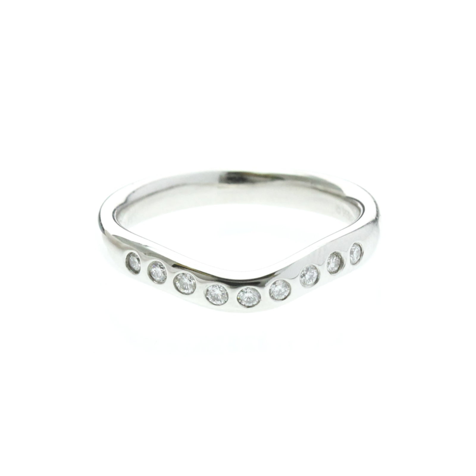 TIFFANY Band Ring Platinum: TIFFANY Band Ring Platinum Platinum band ring with diamonds, featuring a curved design and a silver finish. This Tiffany model boasts a slender 2.9mm width and weighs 4.8g, making it a stylish and ele