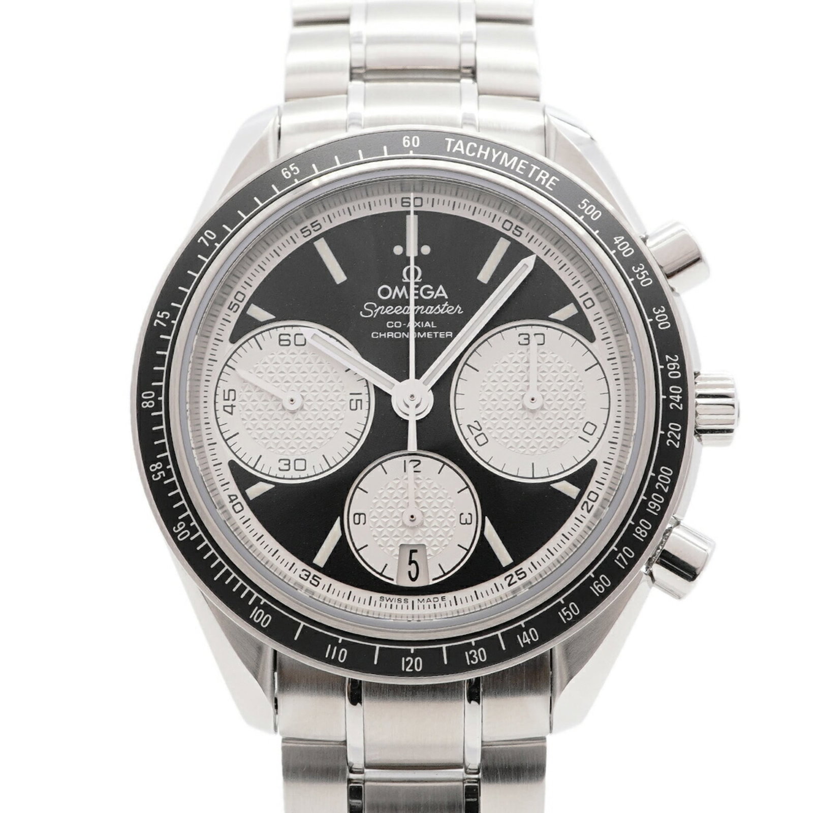 OMEGA Wristwatch Stainless Steel: OMEGA Wristwatch Stainless Steel Stainless steel band and black dial make for a sleek and timeless design. This Omega wristwatch features a self-winding automatic movement and a 40mm case diameter, pe