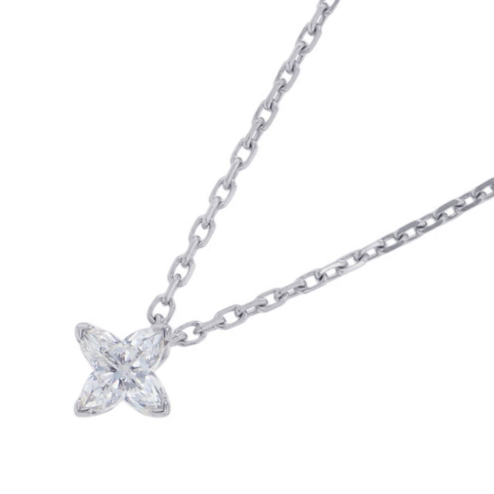 LOUIS VUITTON White Gold (18K): LOUIS VUITTON White Gold (18K) White gold (18K) pendant from Louis Vuitton's Monogram line, featuring a 0.35ct diamond with FL, IF clarity. The necklace measures 38-42cm in circumference and the penda