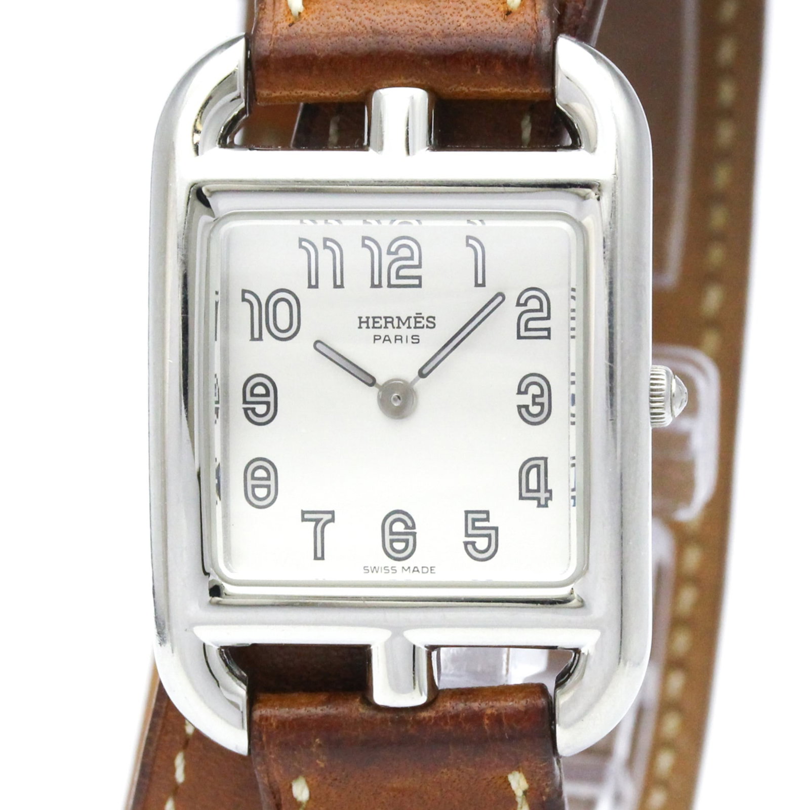 HERMES Wristwatch Stainless Steel: HERMES Wristwatch Stainless Steel Stainless steel case and silver dial make this Hermes Cape Cod watch a stylish and elegant timepiece. The leather band adds a touch of sophistication, while the