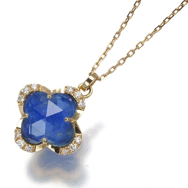 Vendome Necklace Lapis Lazuli Blue Topaz Diamond Clover 18K Yg: Vendome Necklace Lapis Lazuli Blue Topaz Diamond Clover 18K Yg Yellow Gold 18K VENDOME Necklace with Lapis Lazuli, Topaz, and Diamond Pendant. This stunning 18k yellow gold necklace features a natural