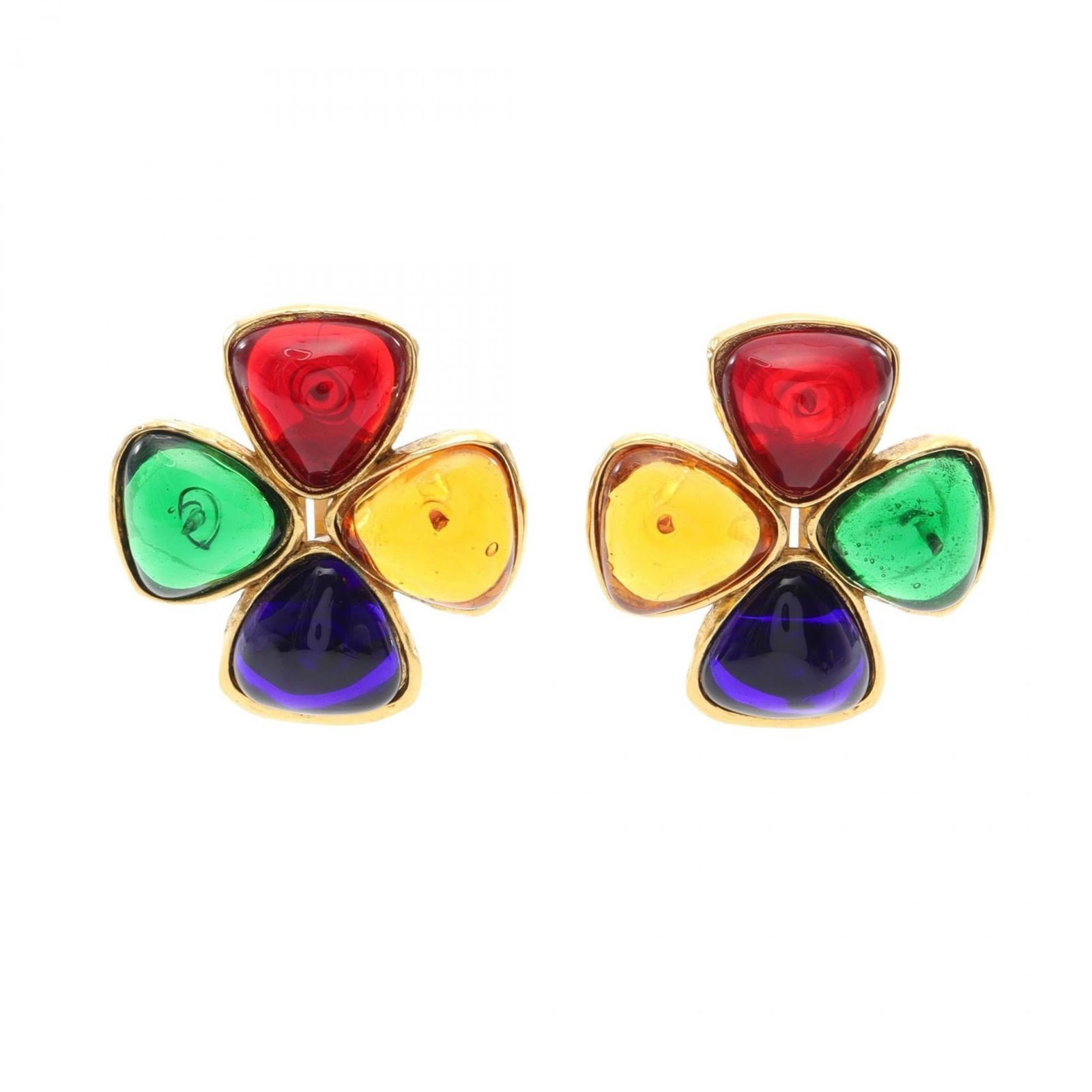 CHANEL Clip Earrings Gold Plating: CHANEL Clip Earrings Gold Plating Gold plating and a multi-color stone add a touch of elegance to these Chanel clip earrings, available in a gold finish. Made from gold plating, these earrings are a s