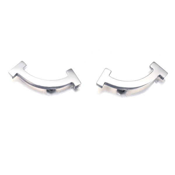 Tiffany&Co. Earrings Tiffany T Smile Mini 18K 750 White Gold: Tiffany&Co. Earrings Tiffany T Smile Mini 18K 750 White Gold Tiffany & Co.'s 18k white gold Tiffany T Smile Mini earrings are a sleek and understated design. With a 4.5 x 13.5mm design size, these