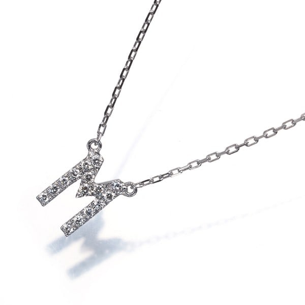 Ahkah Necklace Diamond 0.06Ct Initial M 18K 750 White Gold: Ahkah Necklace Diamond 0.06Ct Initial M 18K 750 White Gold 18k White Gold Diamond Pendant Necklace with 0.06ct Diamond Initial M. This elegant necklace features a natural diamond pendant in the shape 