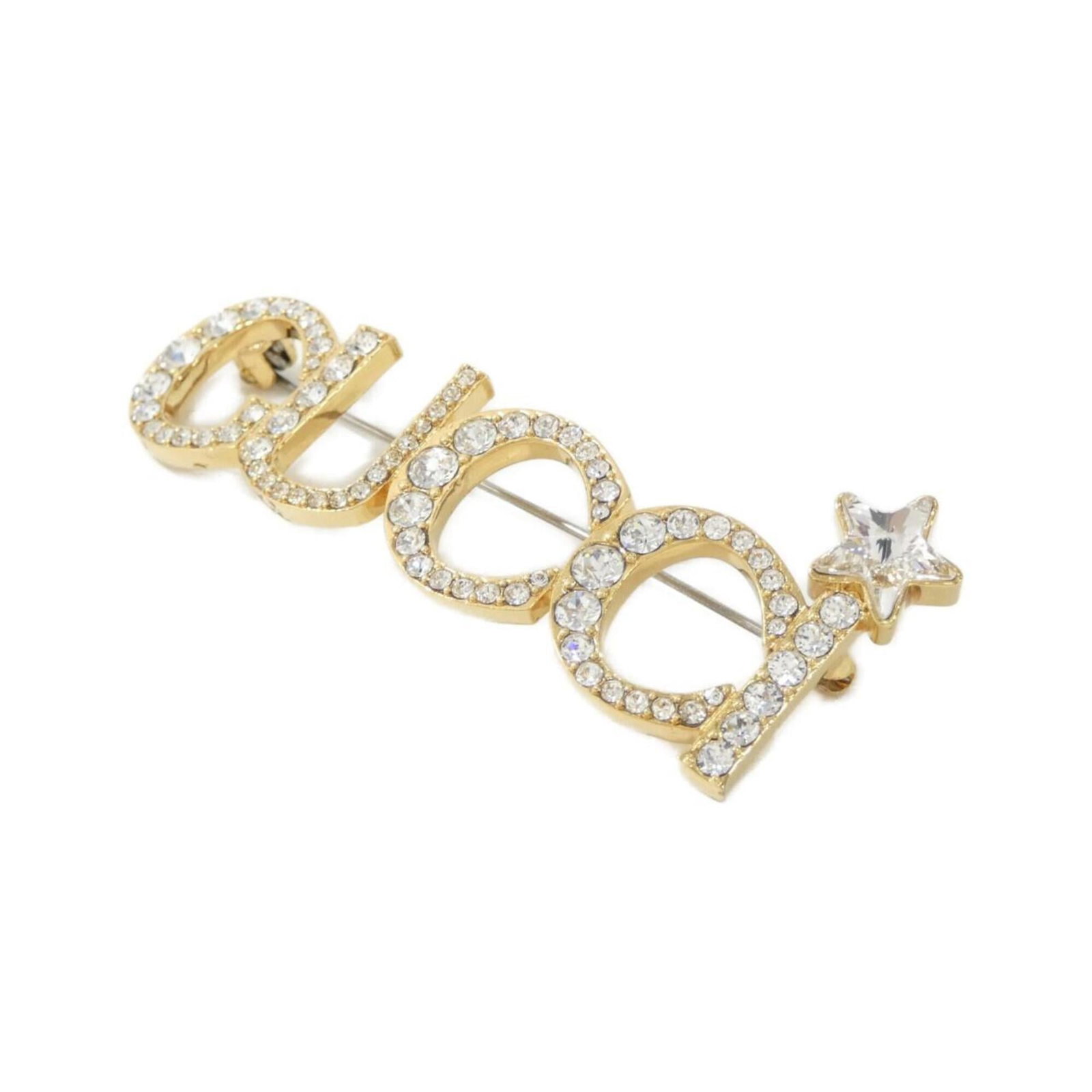 GUCCI Brooch Clear Gold: GUCCI Brooch Clear Gold Clear gold brooch from Gucci, featuring a delicate design with a 3cm x 7.5cm size. The item is gently used with minor signs of wear, including small scratches or light marks, a