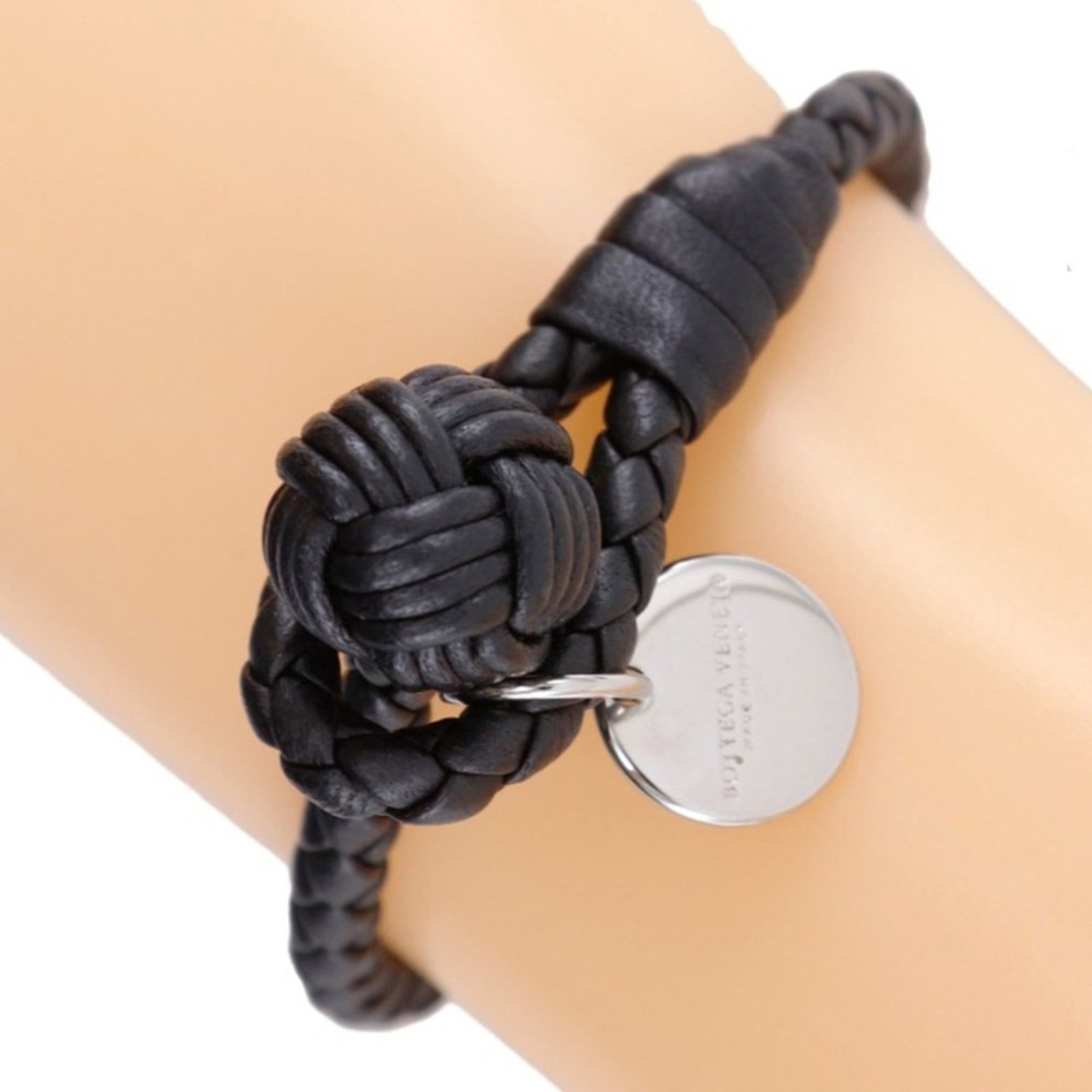 BOTTEGA VENETA Charm Bracelet Leather: BOTTEGA VENETA Charm Bracelet Leather Black leather charm bracelet from Bottega Veneta, featuring a classic 18cm length and minor signs of wear. The leather has small scratches and light marks, but