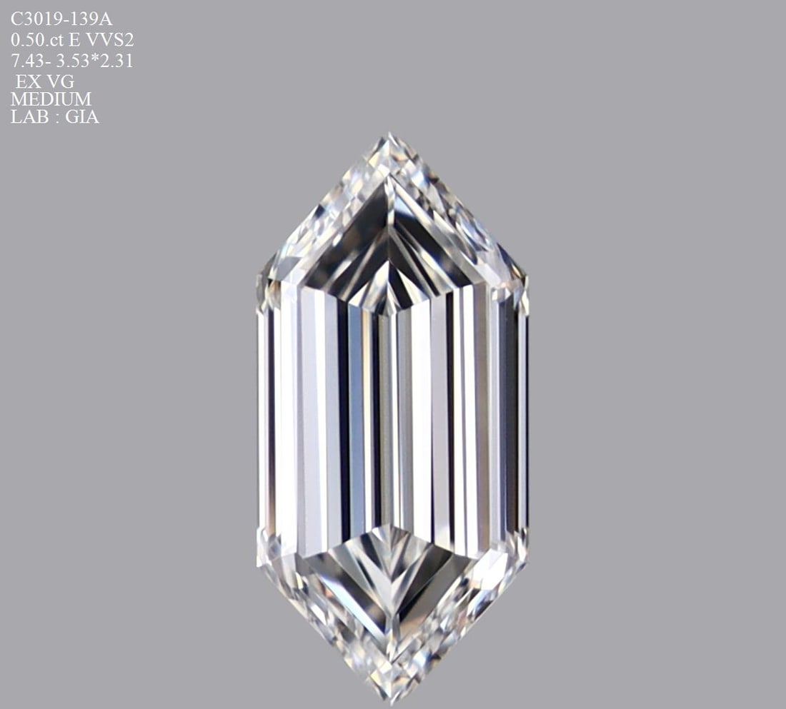 GIA Hexagonal 0.5ct E VVS2 - Loose Natural Diamond: GIA Hexagonal 0.5ct E VVS2 - Loose Natural Diamond GIA certification ensures the diamond's authenticity and quality. This 0.5ct E VVS2 diamond boasts exceptional clarity and color, making it a