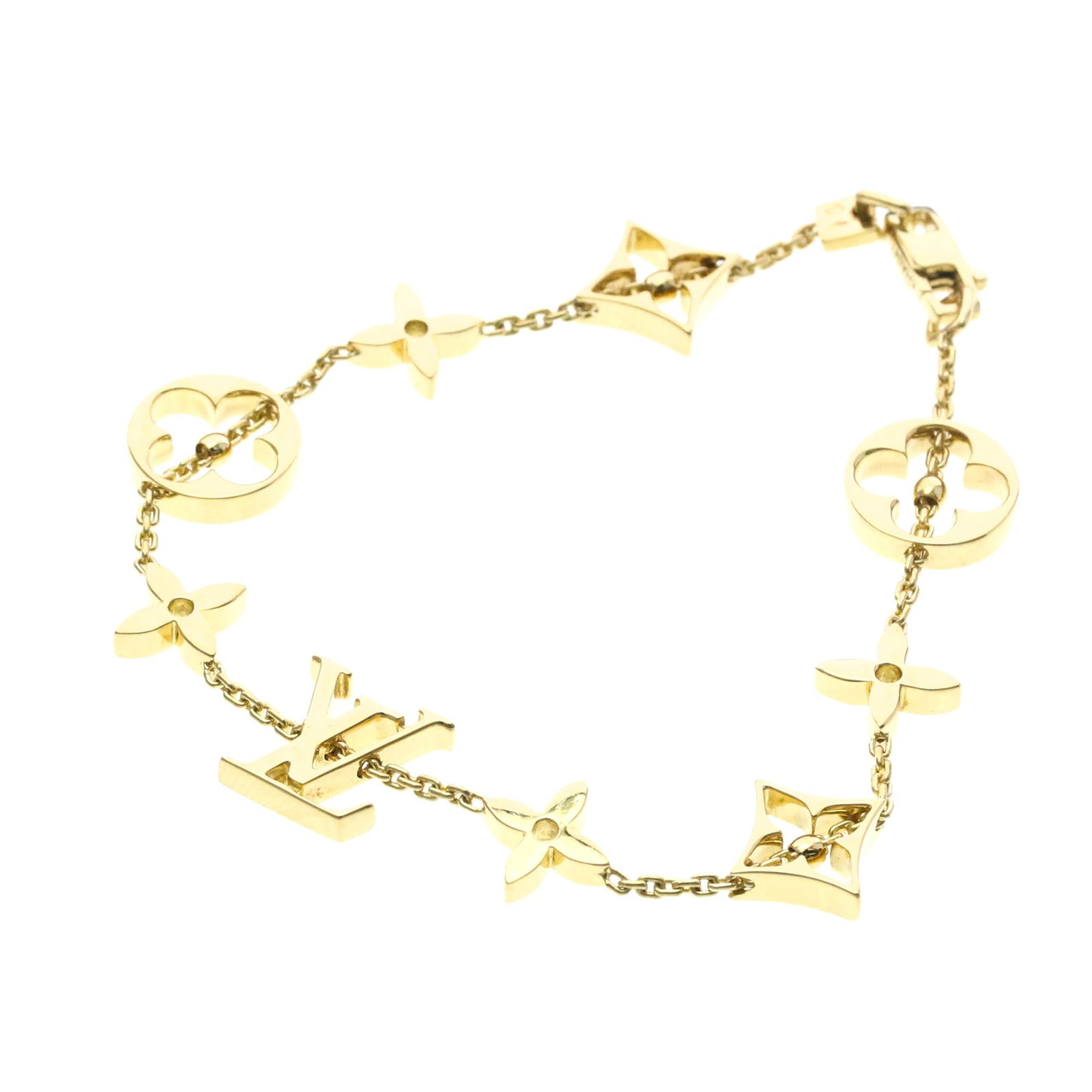 LOUIS VUITTON Charm Bracelet Yellow Gold (18K): LOUIS VUITTON Charm Bracelet Yellow Gold (18K) Yellow gold (18K) charm bracelet from Louis Vuitton, featuring the iconic monogram pattern. This fashion bracelet is crafted from 18K gold and measures 1