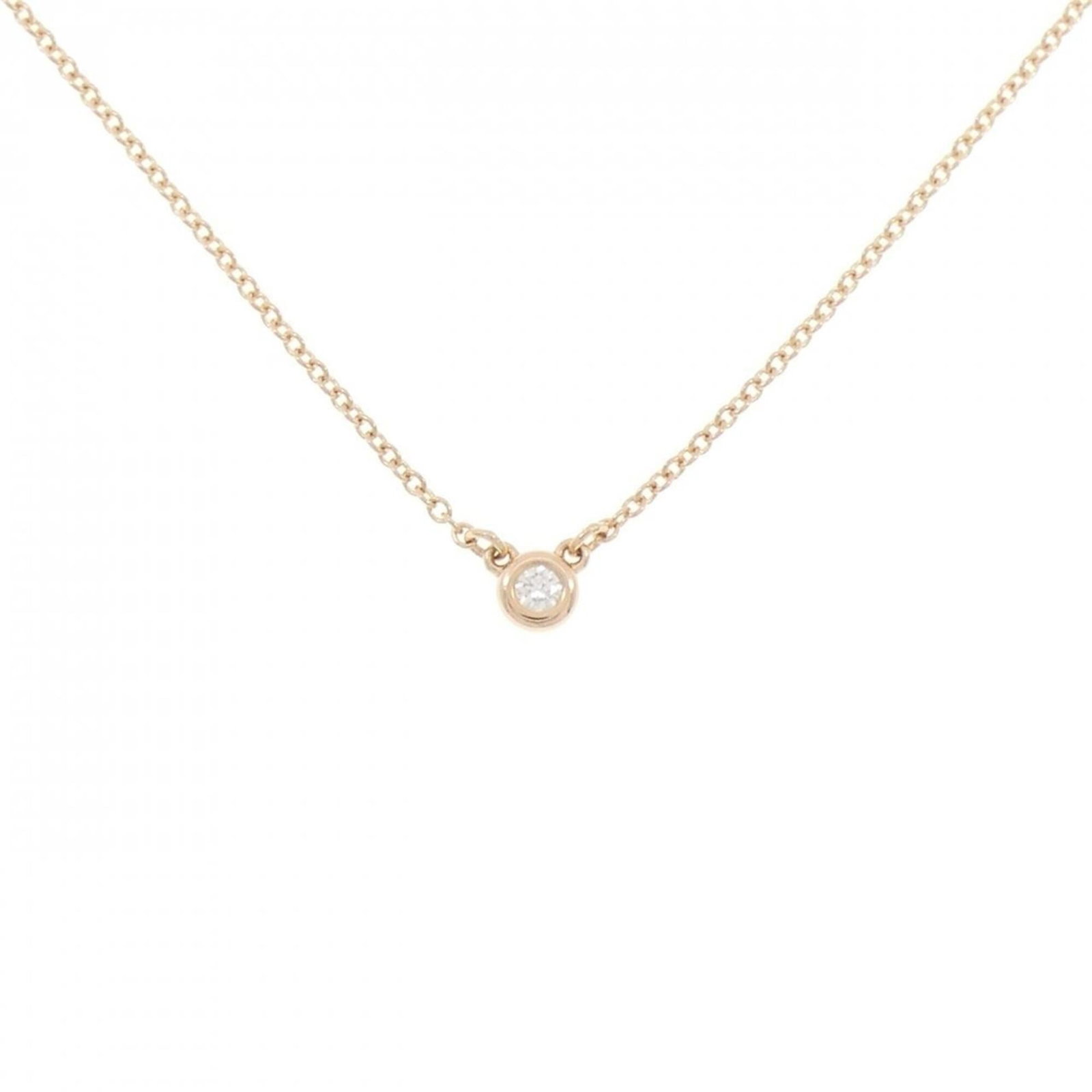 TIFFANY Pink Gold (18K): TIFFANY Pink Gold (18K) Pink gold (18K) necklace with a diamond pendant, crafted in the iconic Tiffany style, boasts a 41 cm circumference and a 3.7mm x 3.7mm diamond pendant. The necklace is made