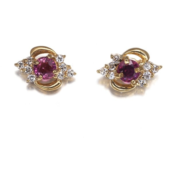 Pink Sapphire 0.38Ct Diamond 0.12Ct Earrings 18K Yg/14K Yg (1 of 4)