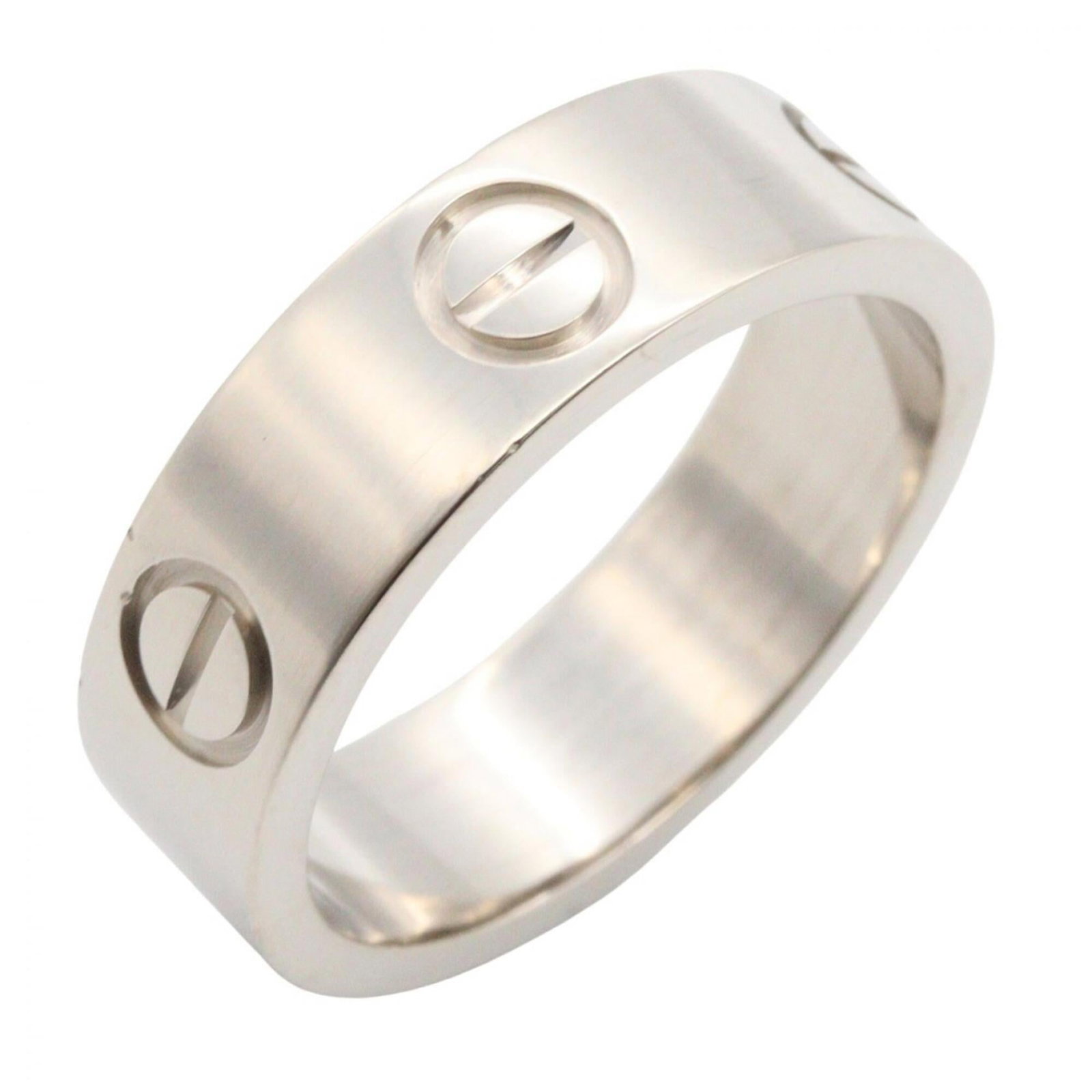 CARTIER Band Ring White Gold (18K): CARTIER Band Ring White Gold (18K) Cartier Band Ring White Gold (18K) is a gently used, very good condition band ring featuring white gold (18K) material and a silver tone. The ring bears a signature