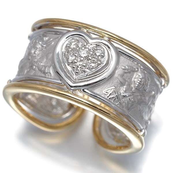Carrera Y Carrera Ring Diamond Ronda Angel Heart Us6-6.25 18K Yg/Wg: Carrera Y Carrera Ring Diamond Ronda Angel Heart Us6-6.25 18K Yg/Wg Multi-tone 18k gold ring featuring a natural diamond set in a Ronda Angel Heart design, weighing 6.1g and measuring 11.2mm in width.