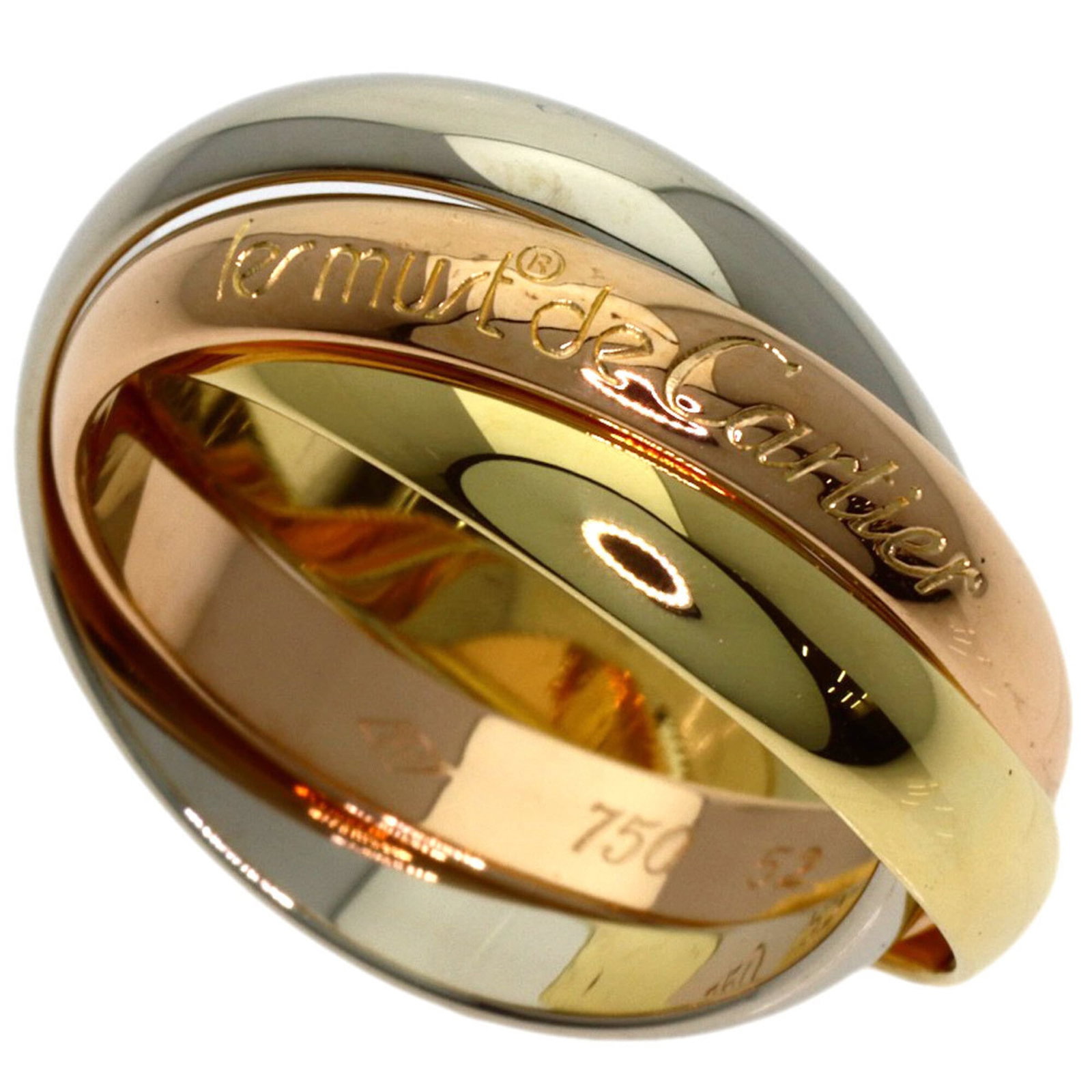 CARTIER Band Ring Pink Gold (18K) White Gold (18K) Yellow Gold (18K): CARTIER Band Ring Pink Gold (18K) White Gold (18K) Yellow Gold (18K) Cartier's iconic Trinity band ring is a timeless piece of elegance, featuring a striking combination of pink gold, white gold, and
