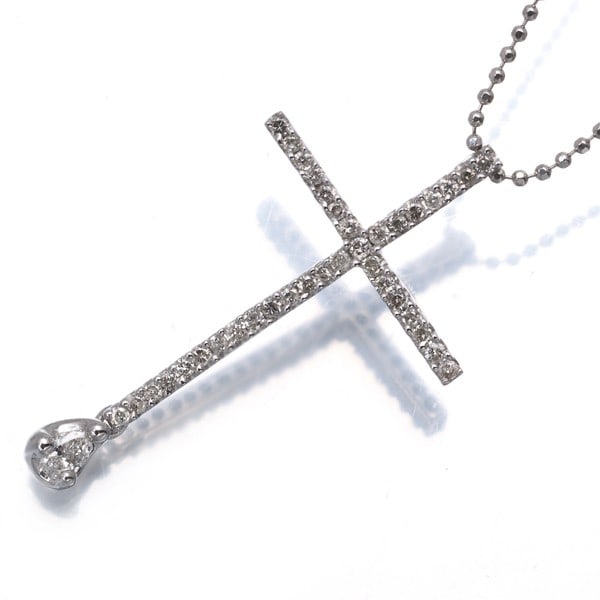 Diamond 0.40Ct Cross Pear-Shaped Necklace 18K 750 White Gold: Diamond 0.40Ct Cross Pear-Shaped Necklace 18K 750 White Gold The 0.40ct diamond cross pear-shaped pendant in 18K white gold is a striking piece, featuring a natural diamond with slight surface