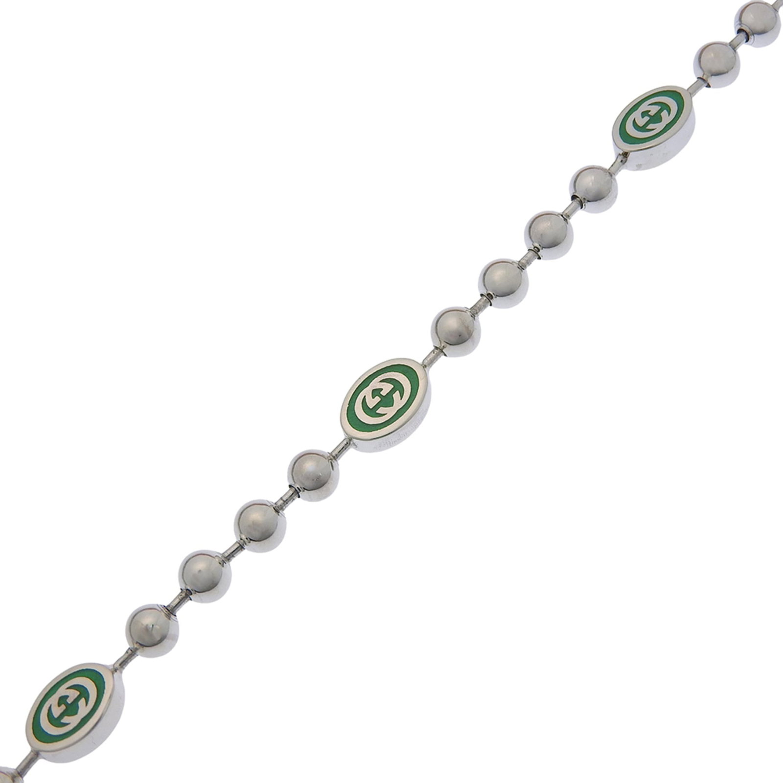 GUCCI Charm Bracelet Silver 925: GUCCI Charm Bracelet Silver 925 Silver 925 charm bracelet from Gucci, featuring a durable and stylish design. This 16cm long bracelet showcases visible wear, including scratches and scuffs, but