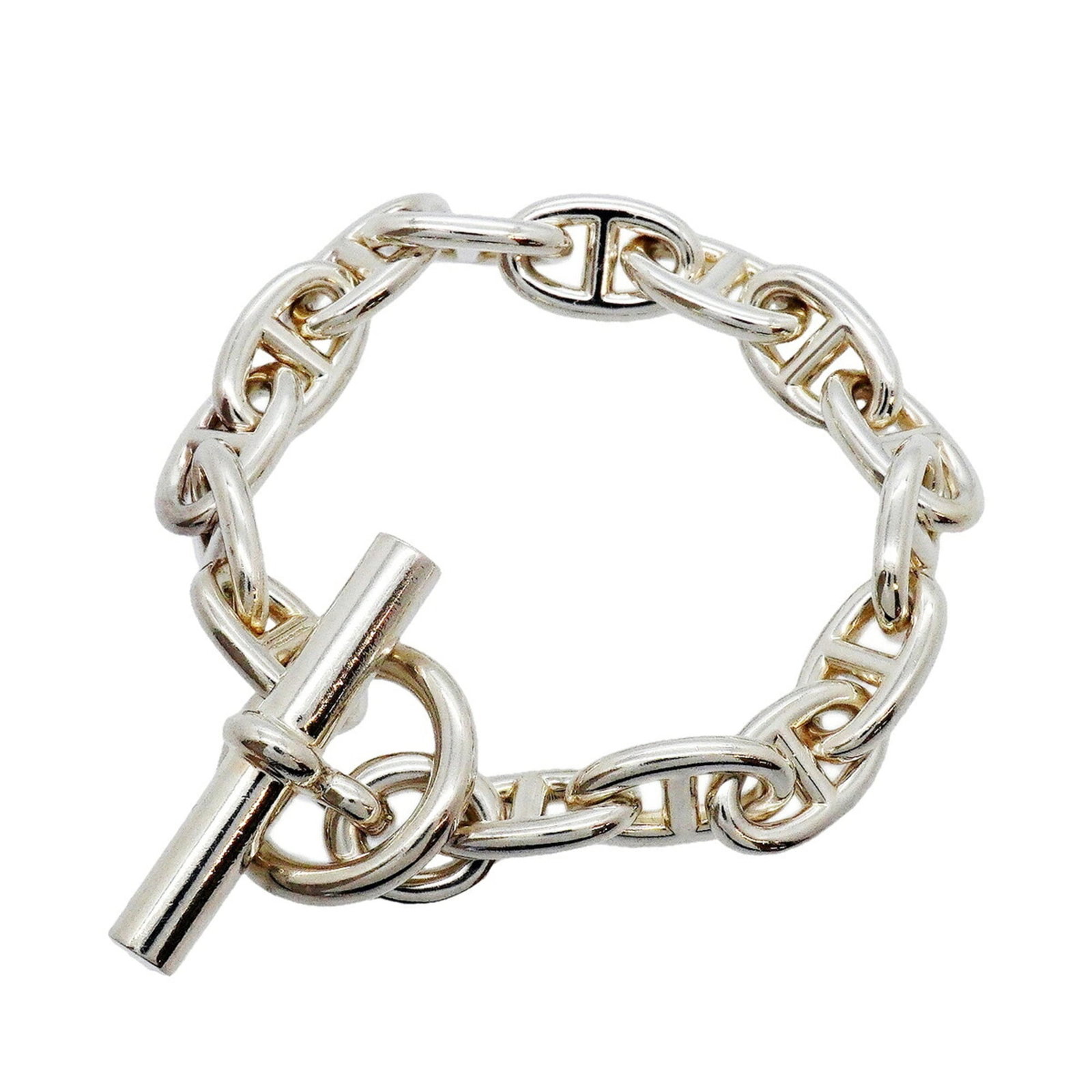 HERMES Charm Bracelet Silver 925: HERMES Charm Bracelet Silver 925 Silver 925 Charm bracelet from Hermes, featuring a classic design with visible wear and scratches. The bracelet measures 16.5cm in length and is made from