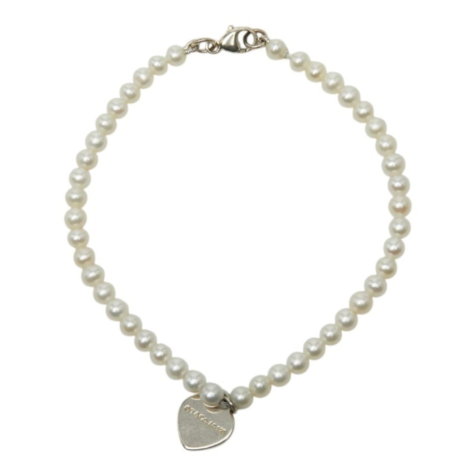 TIFFANY Charm Bracelet Silver 925: TIFFANY Charm Bracelet Silver 925 Silver 925 charm bracelet from Tiffany, featuring a classic design with a pearl stone, measures 17cm in length. The bracelet has visible wear, including scratches and
