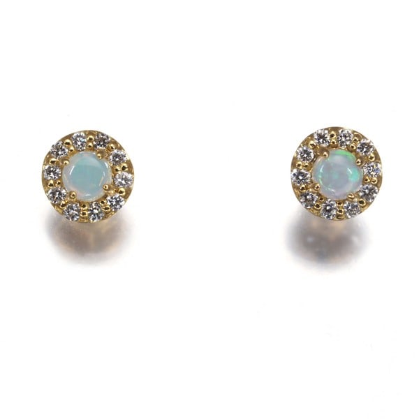Vendome Earrings Opal Diamond Flower 18K 750 Yellow Gold: Vendome Earrings Opal Diamond Flower 18K 750 Yellow Gold 18K yellow gold stud earrings feature a natural opal and diamond flower design, showcasing the beauty of these precious gemstones. The