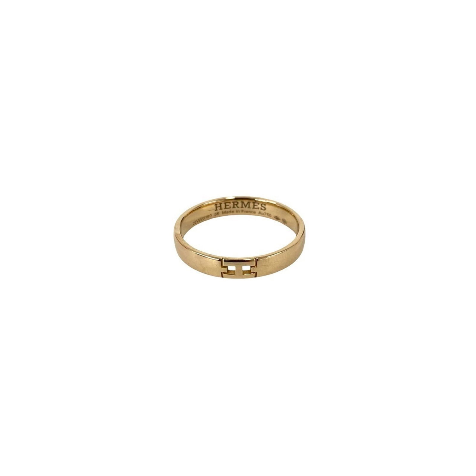 HERMES Band Ring Pink Gold (18K): HERMES Band Ring Pink Gold (18K) Pink gold (18K) band ring from Hermes, featuring a subtle pink hue. This 18K gold band ring is in good condition, showing signs of wear and minor scratches, but remain