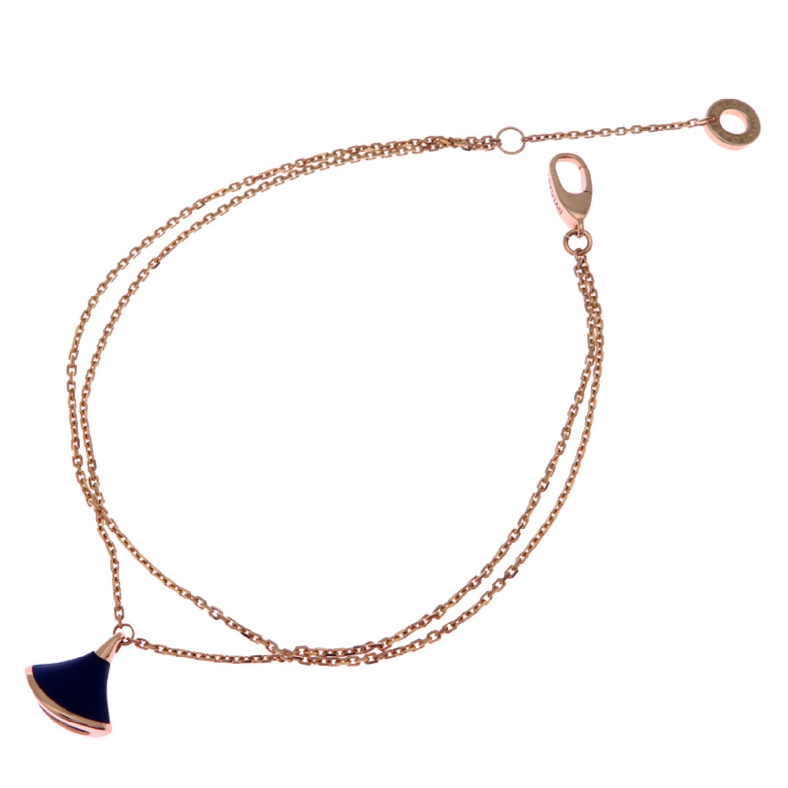BVLGARI Charm Bracelet Pink Gold (18K): BVLGARI Charm Bracelet Pink Gold (18K) Pink gold (18K) BVLGARI Charm bracelet with a beautiful lapis lazuli stone, crafted in Italy. The 17cm / 6.69'' charm bracelet features visible signs of wear,