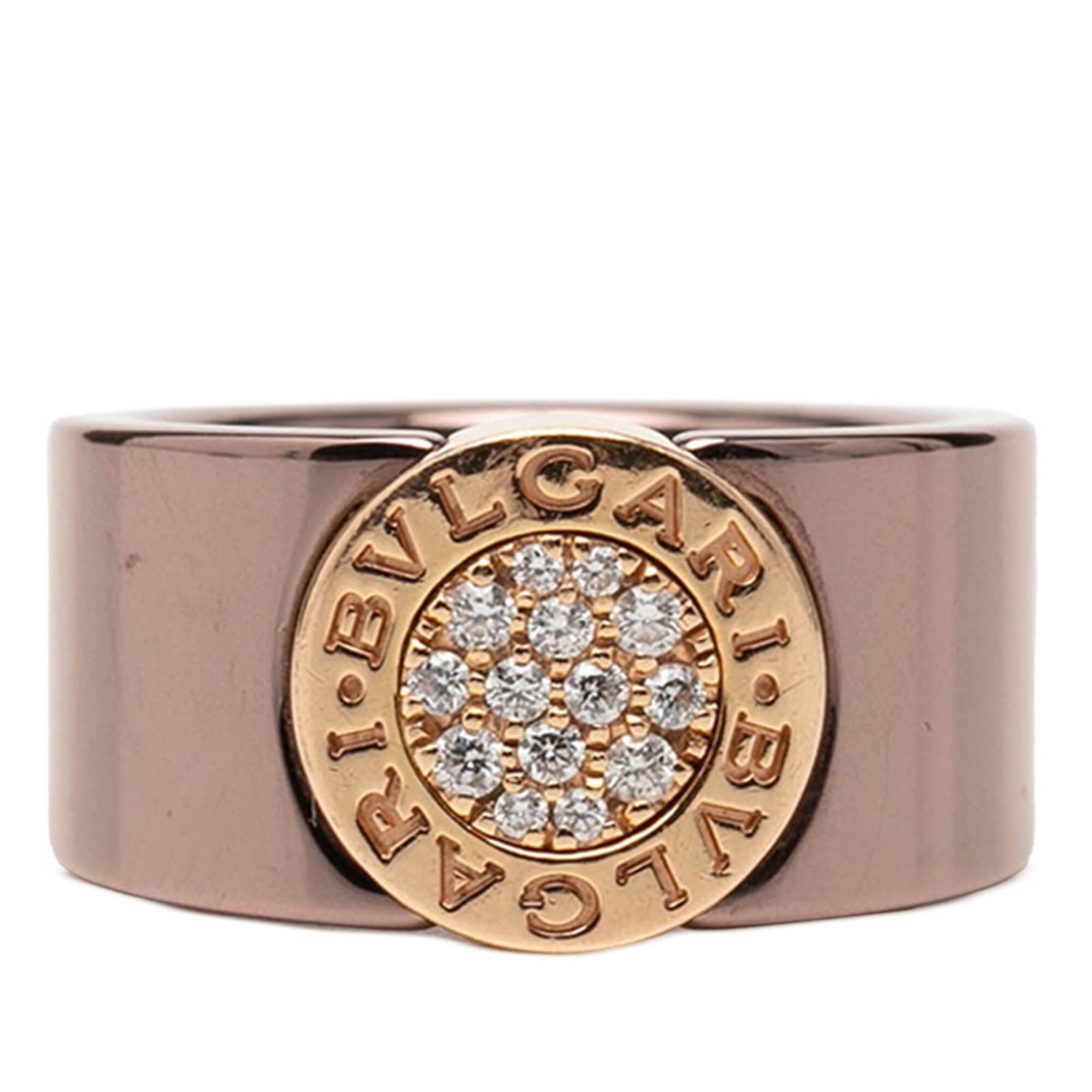 BVLGARI Band Ring Pink: BVLGARI Band Ring Pink Bvlgari Band Ring Pink is a gently used band ring featuring a pink diamond stone. The ring boasts a 5.5 US size and 8.2mm width, making it a stylish accessory. With minor signs 