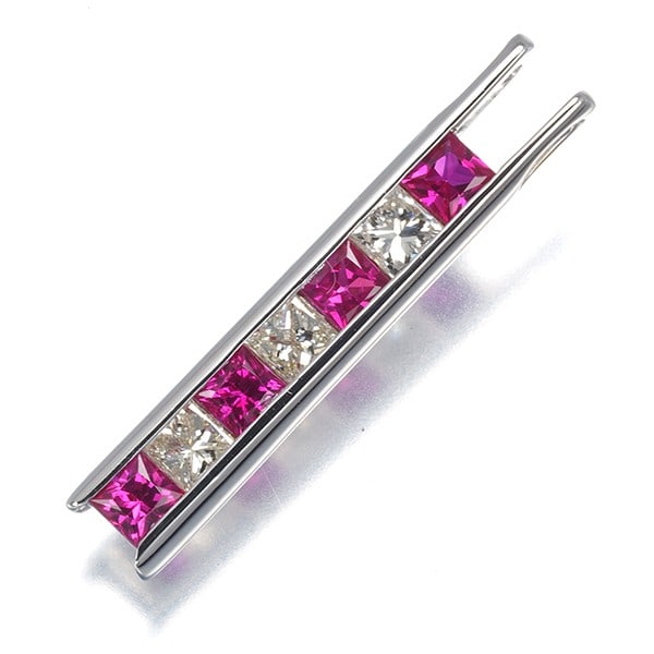 Ruby 0.70Ct Diamond 0.45Ct Princess-Cut Pendant 18K 750 White Gold (1 of 4)