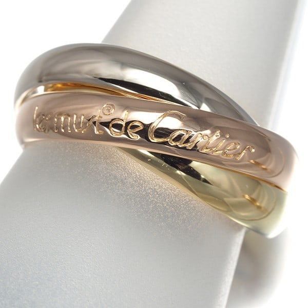 Cartier Ring Trinity 3Color Classic Eu51 18K 750 Yellow White Rose Gold: Cartier Ring Trinity 3Color Classic Eu51 18K 750 Yellow White Rose Gold Cartier's iconic Trinity 3Color Classic Eu51 ring showcases a harmonious blend of 18k yellow, white, and rose gold, expertly cra