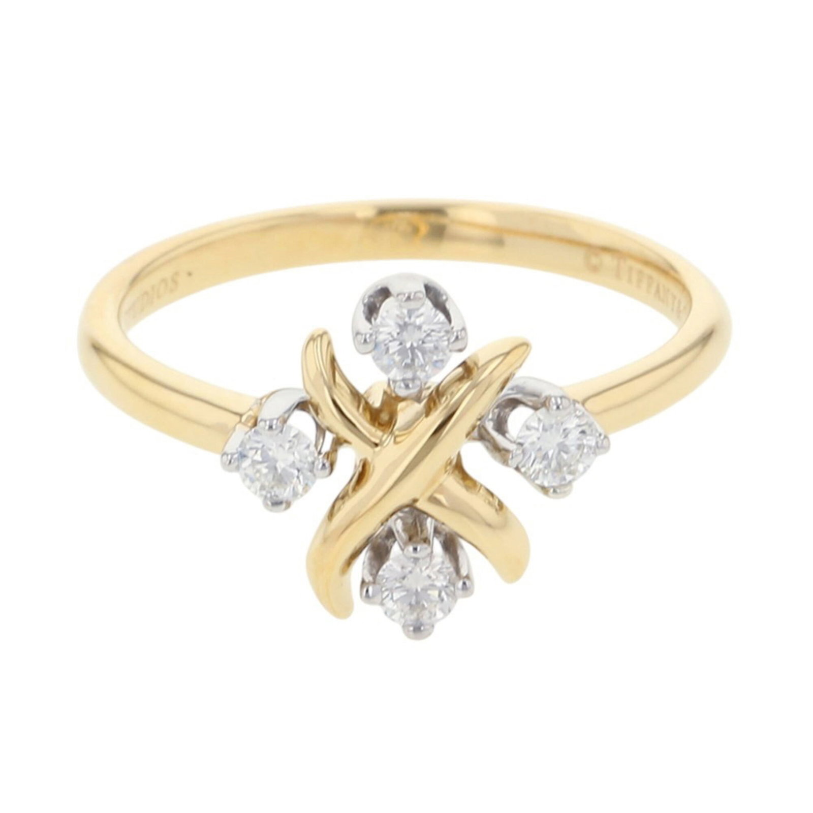 TIFFANY Anniversary Ring Platinum 950 Yellow Gold (18K): TIFFANY Anniversary Ring Platinum 950 Yellow Gold (18K) Platinum 950, 18K yellow gold, and a touch of elegance come together in this stunning Tiffany anniversary ring. With its subtle scratches and