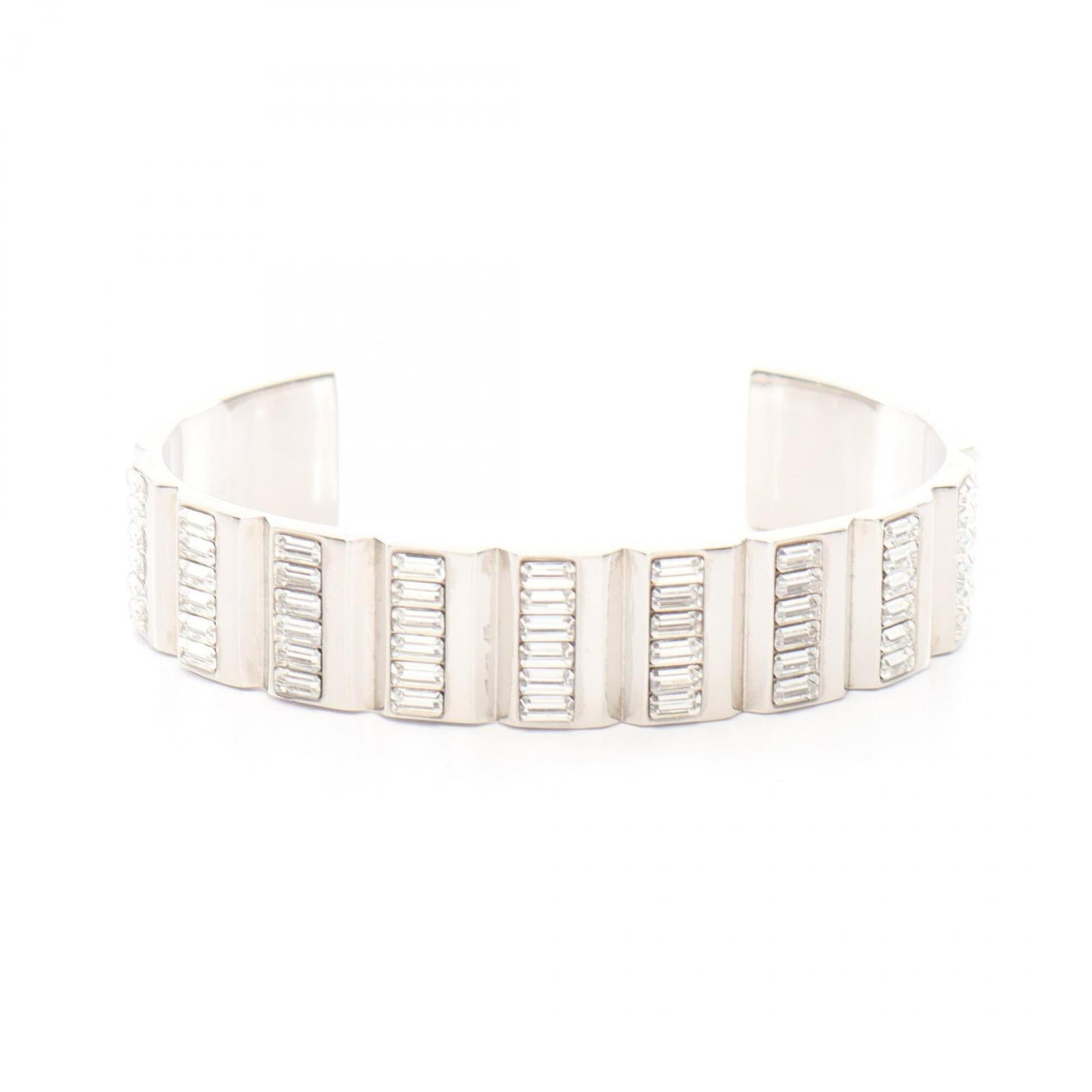 YVES SAINT LAURENT Bangle Rhinestone Stainless Steel: YVES SAINT LAURENT Bangle Rhinestone Stainless Steel Yves Saint Laurent Bangle Rhinestone Stainless Steel is a statement piece featuring clear rhinestones and stainless steel details. The bangle