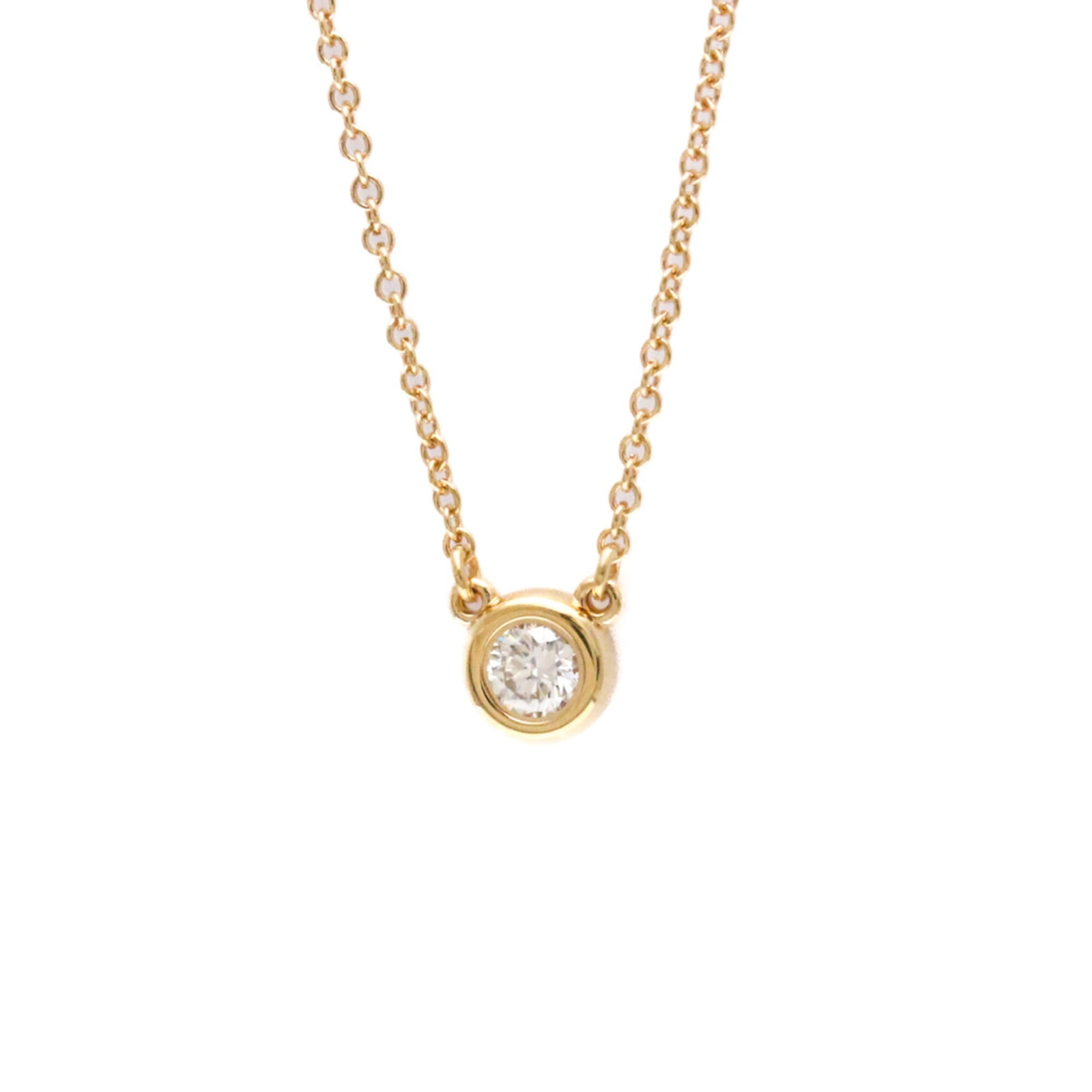 TIFFANY Pink Gold (18K): TIFFANY Pink Gold (18K) Pink gold pendant necklace featuring a 2.4g diamond, crafted from 18K gold, measures 5.8mm x 5.8mm, and has a 41.5 cm neck circumference. Gently used with minor signs of wear, 