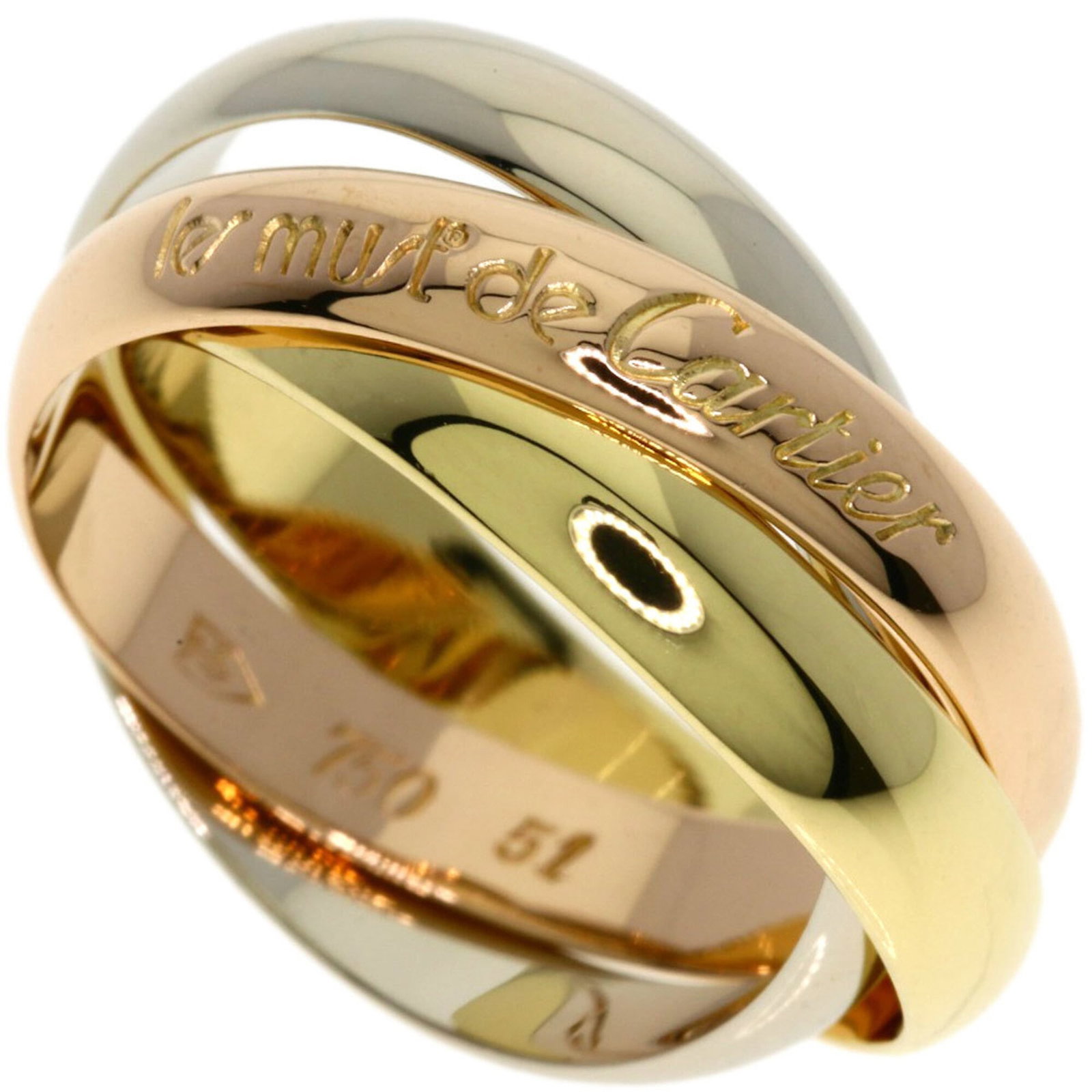 CARTIER Band Ring Pink Gold (18K) White Gold (18K) Yellow Gold (18K): CARTIER Band Ring Pink Gold (18K) White Gold (18K) Yellow Gold (18K) Pink gold, white gold, and yellow gold come together in this elegant Cartier band ring, available in 18K. The ring features a class
