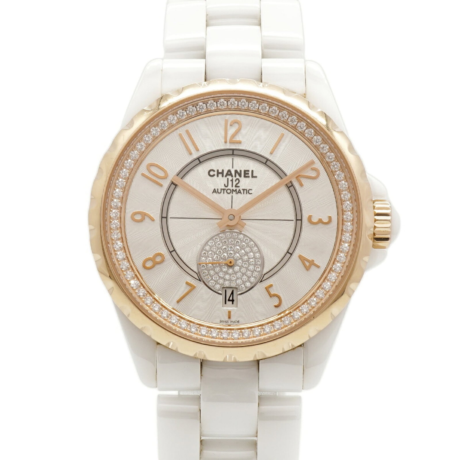 CHANEL Wristwatch Ceramic: CHANEL Wristwatch Ceramic Ceramic band and white dial make this Chanel wristwatch a stylish accessory. With its self-winding automatic movement and 37.2mm case diameter, it's a functional timepiece th