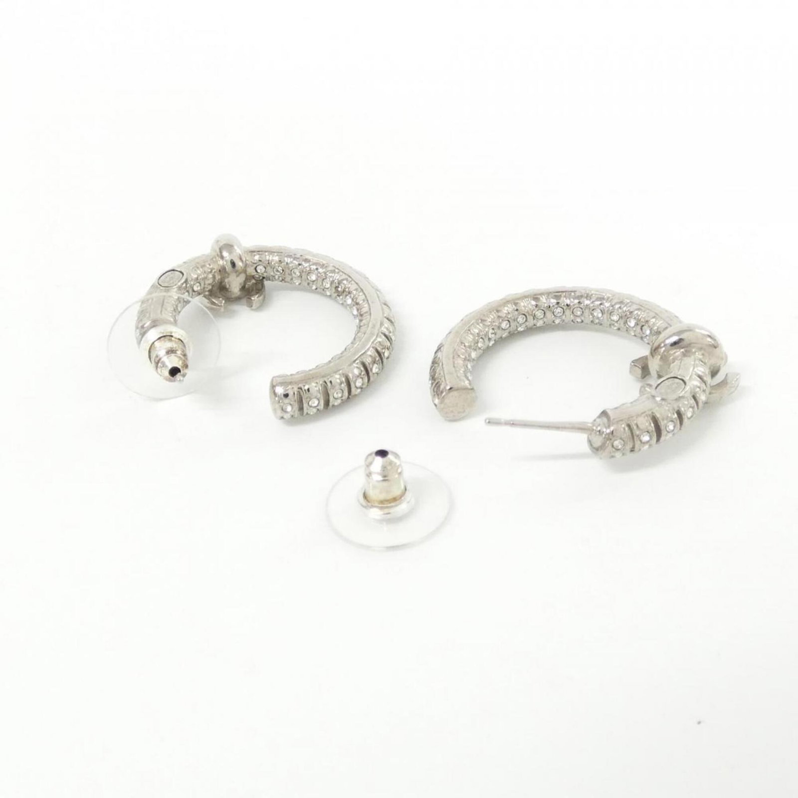 CHANEL Stud Earrings Clear Silver - 4