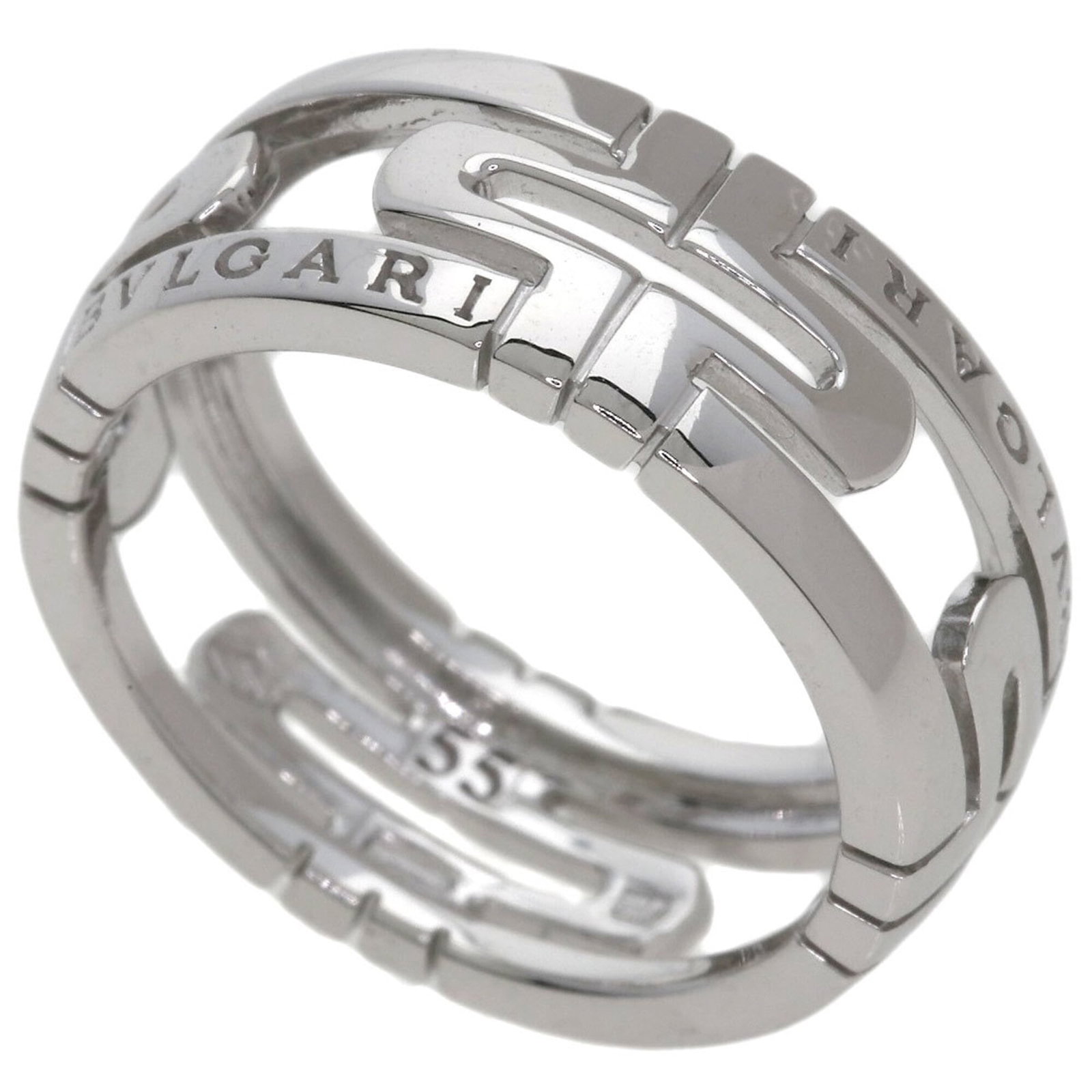 BVLGARI Band Ring White Gold (18K): BVLGARI Band Ring White Gold (18K) Bvlgari's iconic band ring is a timeless piece of elegance, crafted from 18K white gold. This gently used band features minor signs of wear, with small scratches or