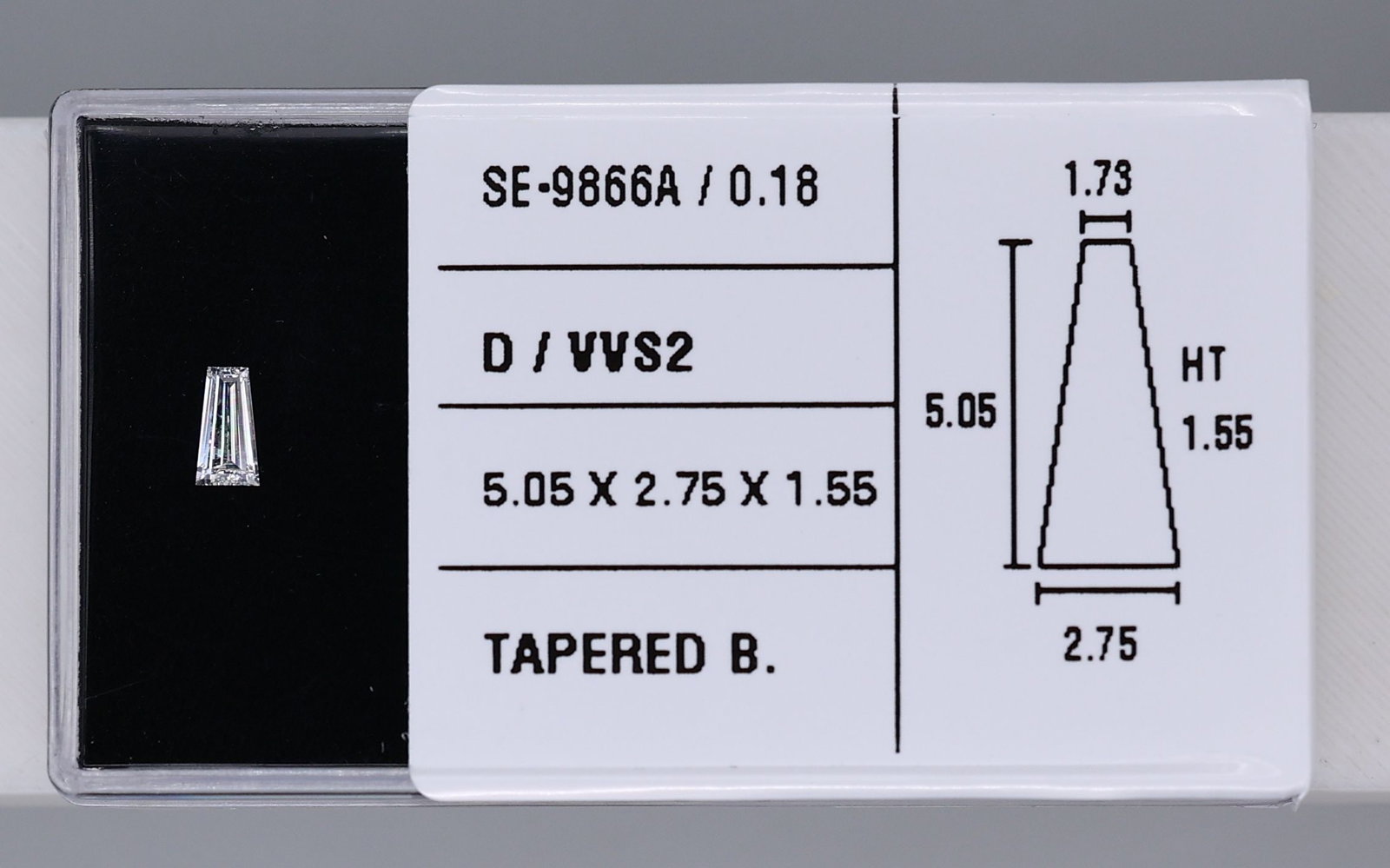 Tapered Baguette 0.18ct D VVS2 - Loose Natural Diamond: Tapered Baguette 0.18ct D VVS2 - Loose Natural Diamond 0.18ct D VVS2 - Loose Natural Diamond Tapered Baguette: A rare and exceptional natural diamond, certified as D color and VVS2 clarity, with