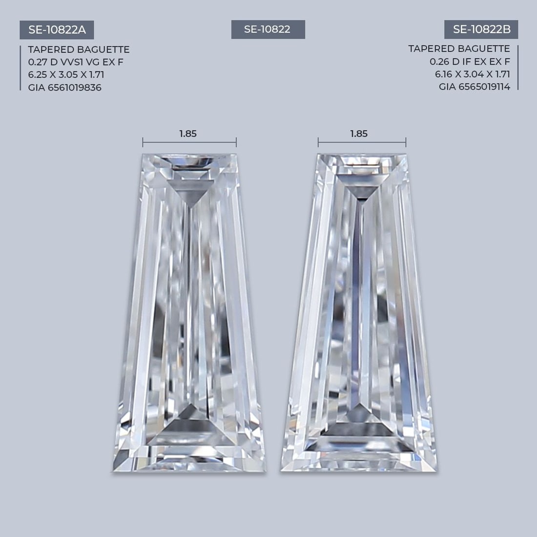 GIA Tapered Baguette 0.26ct D IF - Loose Natural Diamond: GIA Tapered Baguette 0.26ct D IF - Loose Natural Diamond GIA certified diamond with exceptional clarity and color. This 0.26ct D IF diamond boasts a high polish and excellent symmetry, making it a