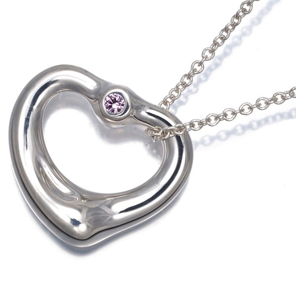 Tiffany&Co. Necklace Pink Sapphire Open Heart Silver 925: Tiffany&Co. Necklace Pink Sapphire Open Heart Silver 925 Sterling silver necklace featuring a 925 Open Heart by Elsa Peretti pendant with a natural pink sapphire stone, carefully crafted by Tiffany & 