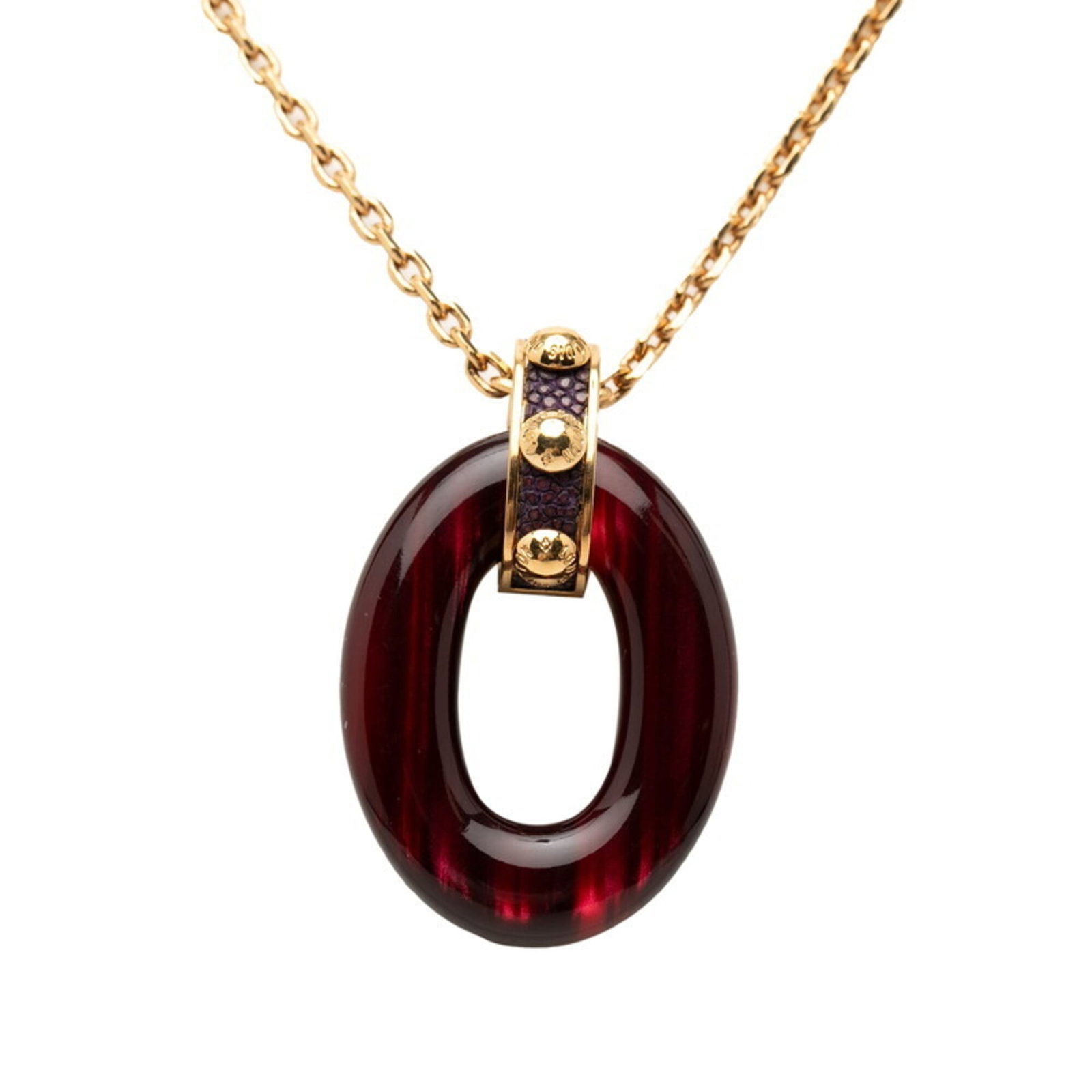 LOUIS VUITTON Gold Red Color: LOUIS VUITTON Gold Red Color Gold accents shine brightly on this Louis Vuitton necklace, featuring a striking red color that adds a pop of personality to any outfit. The necklace's 58 cm chain