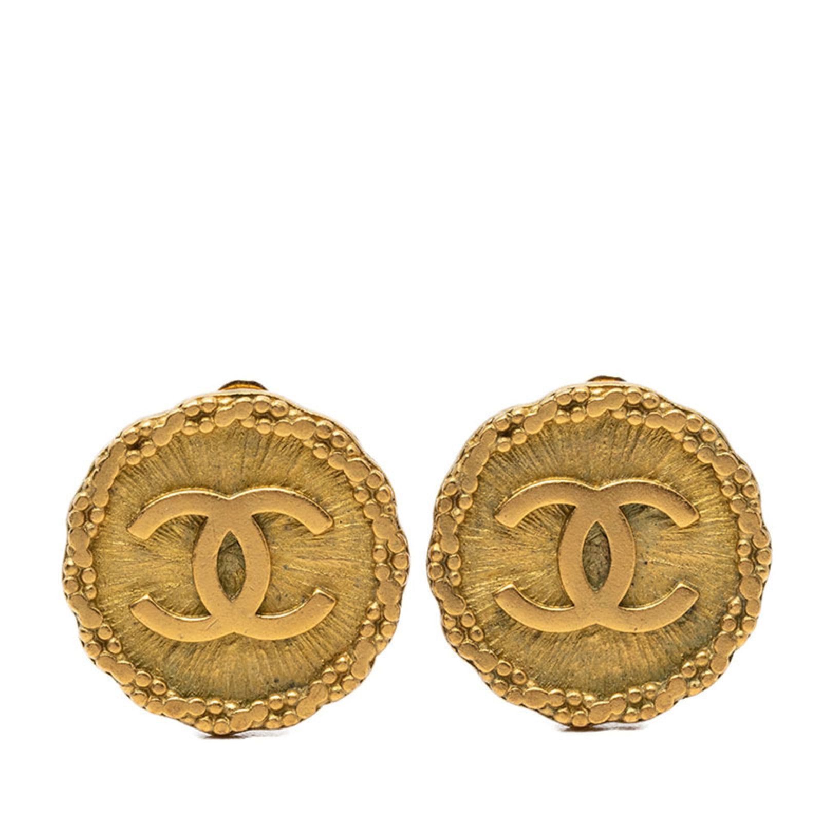 CHANEL Clip Earrings Gold Plating: CHANEL Clip Earrings Gold Plating Gold plated clip earrings from CHANEL, featuring a sleek and sophisticated design. The earrings showcase a subtle gold plating that adds a touch of luxury to any outf
