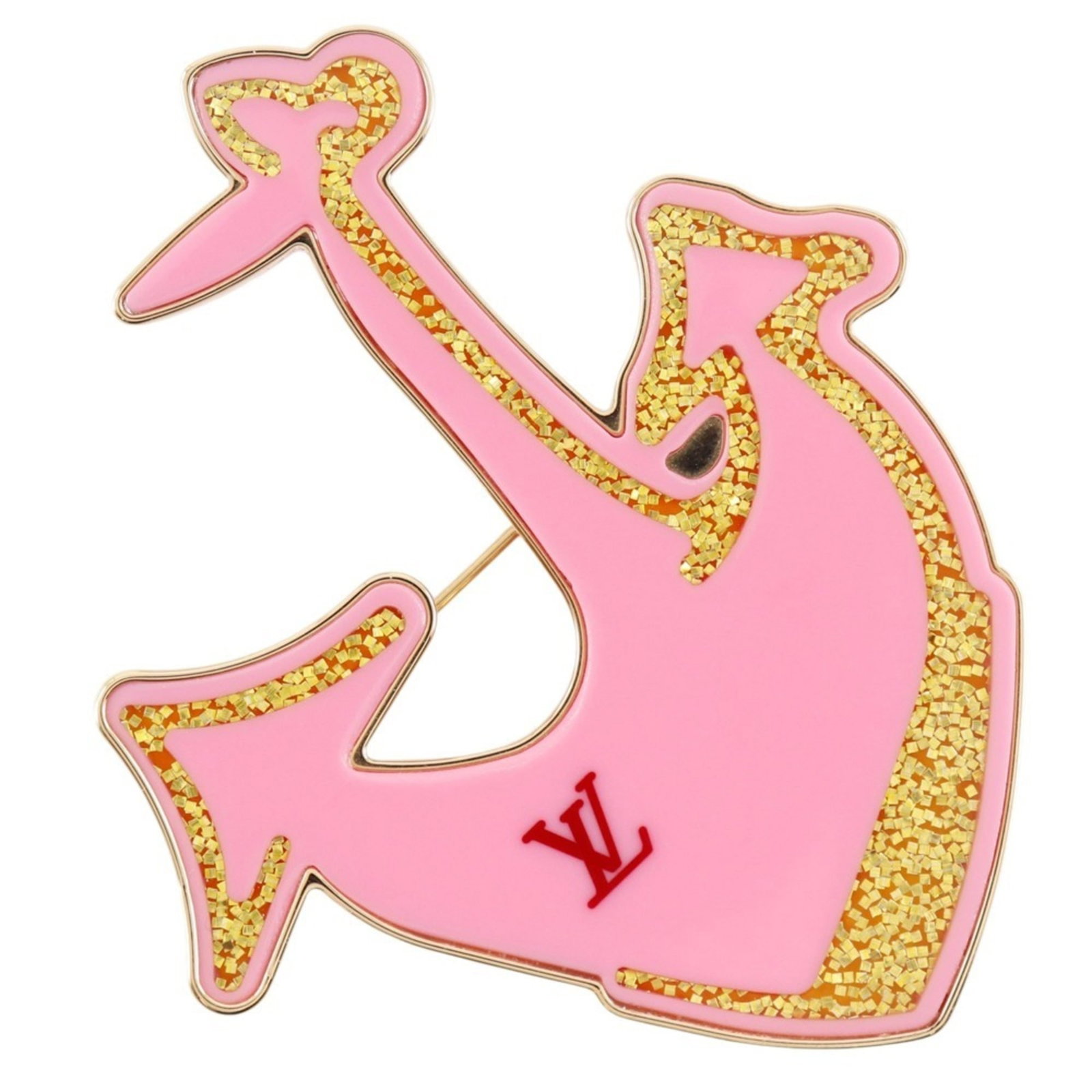LOUIS VUITTON Brooch Gold Plating Plastic: LOUIS VUITTON Brooch Gold Plating Plastic Gold plating and pink color give this Louis Vuitton brooch a distinctive touch. The item bears a signature and is made of gold plating over plastic, with
