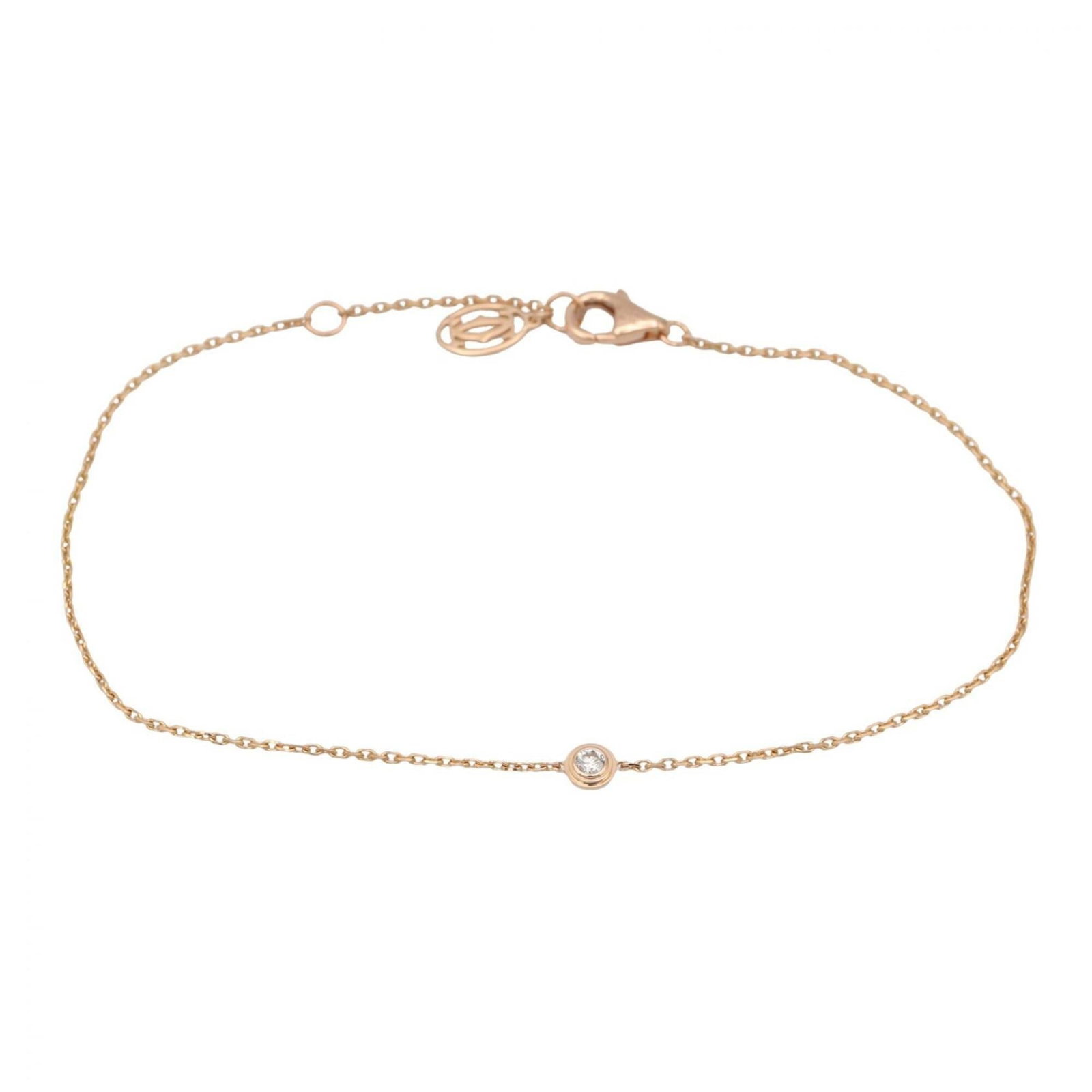 CARTIER Charm Bracelet Pink Gold (18K): CARTIER Charm Bracelet Pink Gold (18K) Pink gold (18K) charm bracelet from Cartier, featuring a clear stone and diamond accents, measures 16.5-18.5cm in length. Gently used with minor signs of wear, t