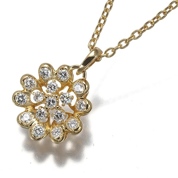Christian Dior Necklace Diamond 0.28Ct Flower 18K 750 Yellow Gold: Christian Dior Necklace Diamond 0.28Ct Flower 18K 750 Yellow Gold This exquisite Christian Dior necklace showcases a 0.28ct diamond pendant in a delicate flower design, set in 18k yellow gold. The pen