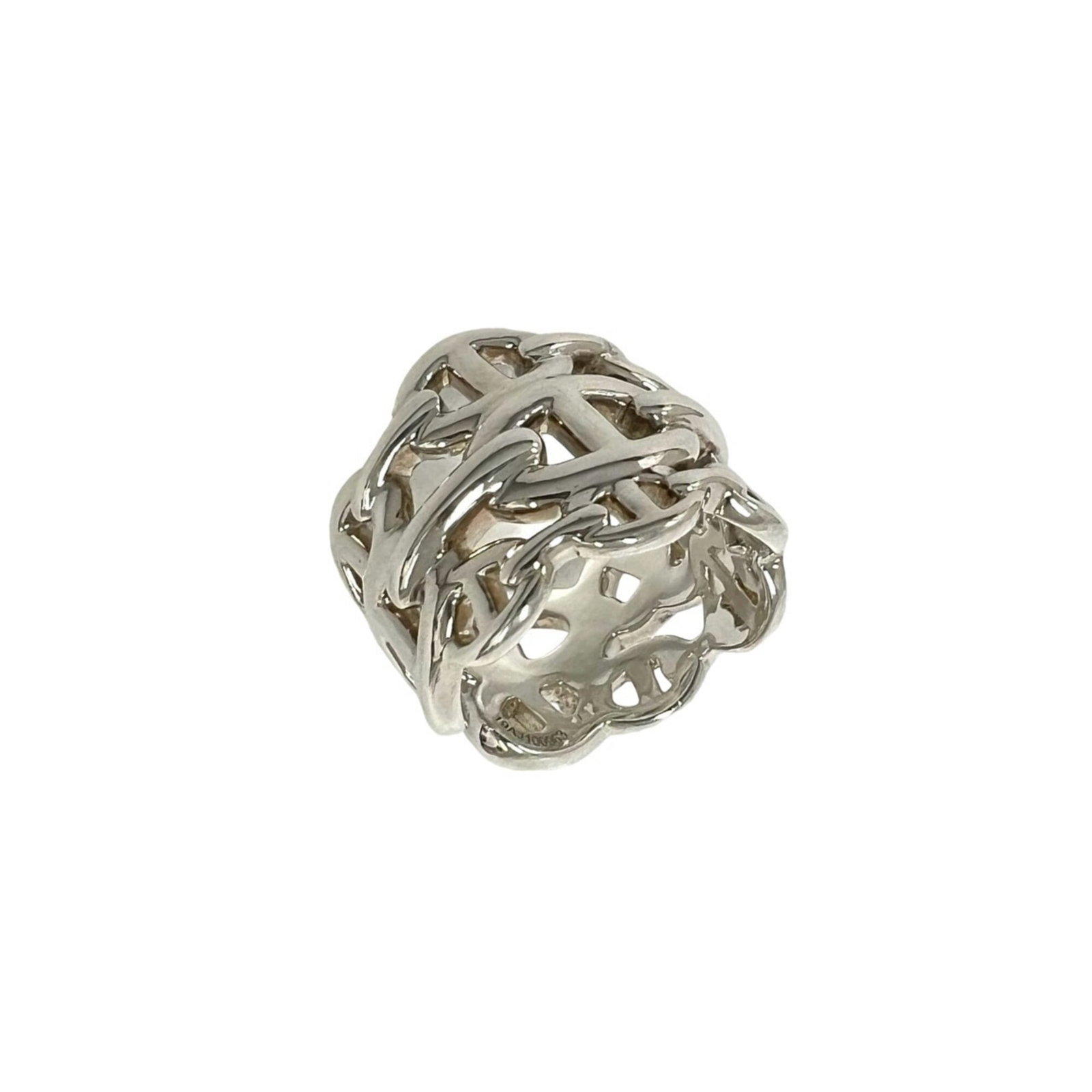 HERMES Band Ring Silver 925: HERMES Band Ring Silver 925 Silver 925 band ring from Hermes, a classic women's accessory featuring a sleek and modern design. The ring bears visible signs of wear, including scratches and scuffs, but