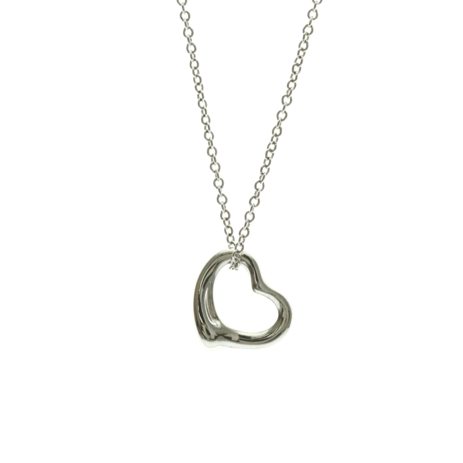 TIFFANY Platinum Silver: TIFFANY Platinum Silver Tiffany Platinum Silver Open Heart Necklace - A Timeless Fashion Statement. This stunning pendant necklace features a 10.5mm x 10.7mm platinum pendant with a silver finish, set