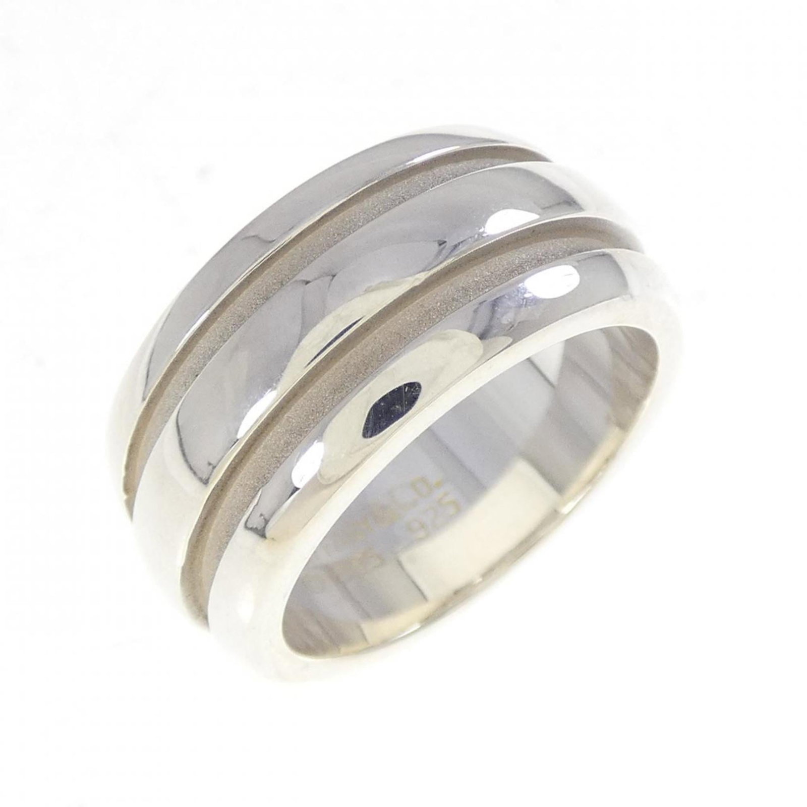 TIFFANY Band Ring Silver 925: TIFFANY Band Ring Silver 925 Silver 925 band ring from the Tiffany Line, featuring a sleek 9mm wide design with a US size 5.5. This gently used ring shows minor signs of wear, with small scratches or