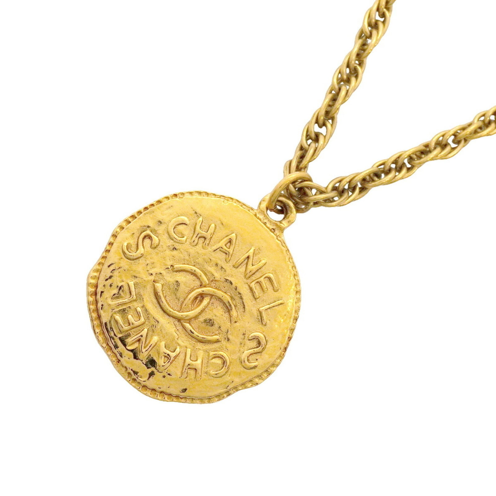 CHANEL Gold Plating: CHANEL Gold Plating Gold plating from the iconic CHANEL brand adds a touch of luxury to any outfit. This 44.5 cm necklace features a 44.1mm x 33.2mm pendant and is made from gold plating, with
