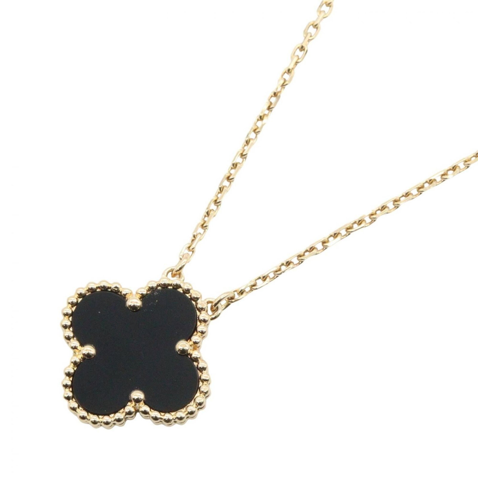 VAN CLEEF & ARPELS Yellow Gold (18K): VAN CLEEF & ARPELS Yellow Gold (18K) Yellow gold (18K) necklace from Van Cleef & Arpels, featuring a 15mm x 15mm pendant in a sleek black design, suspended from a chain that adjusts to fit necks of 37